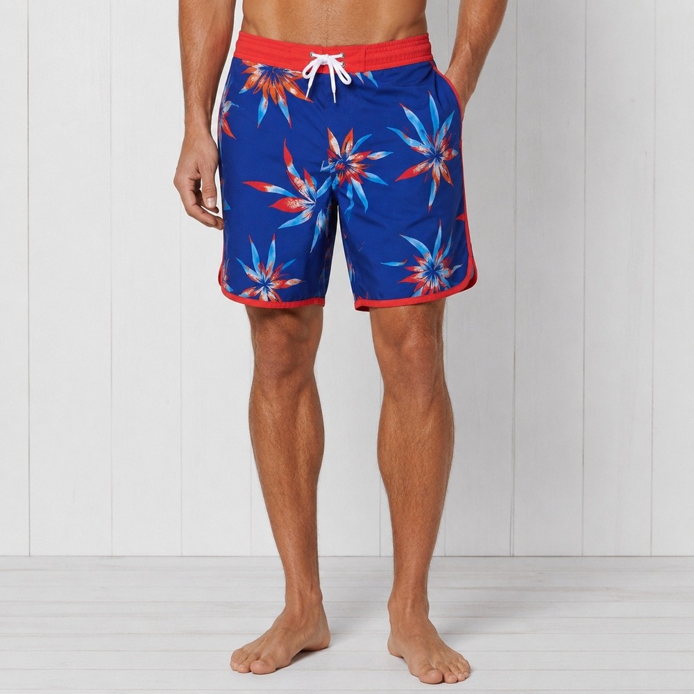 Hot Coals Mens Swim Shorts XL Blue Orange Floral Tropical Quick Dry UPF 50+ New